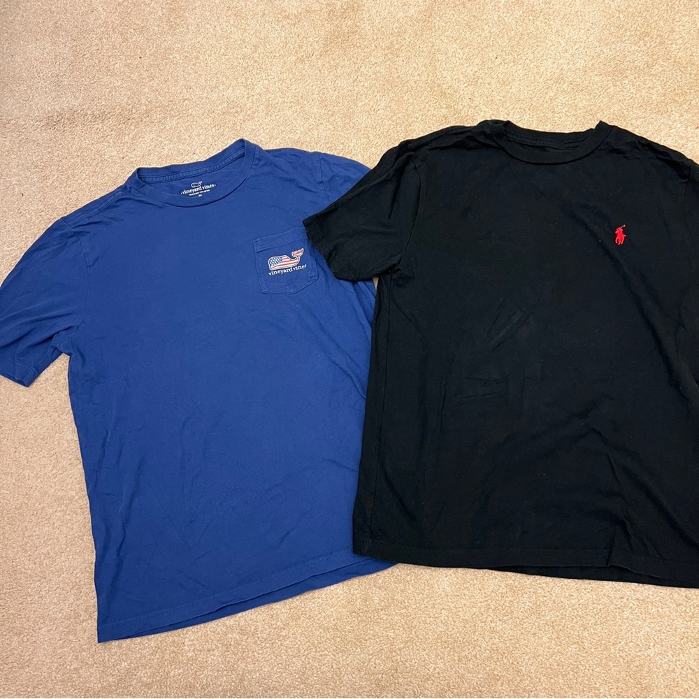 2 boys size medium short sleeve t-shirts. Vineyard Vines and Polo Ralph Lauren.